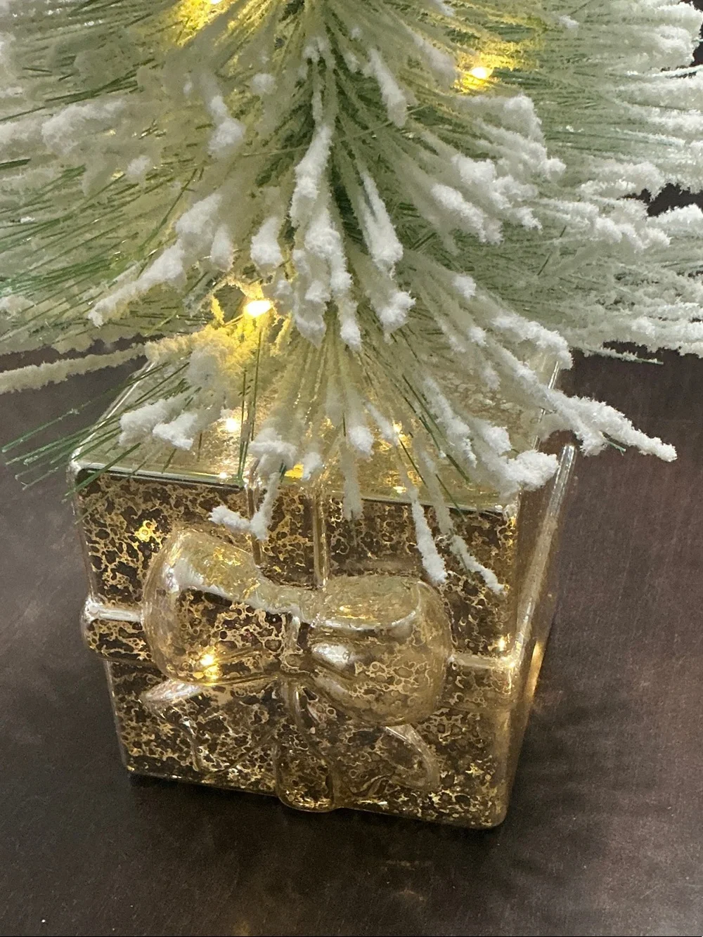 Flocked LED Bottle Brush Christmas Tree Pair with Silver Gift Box Bases